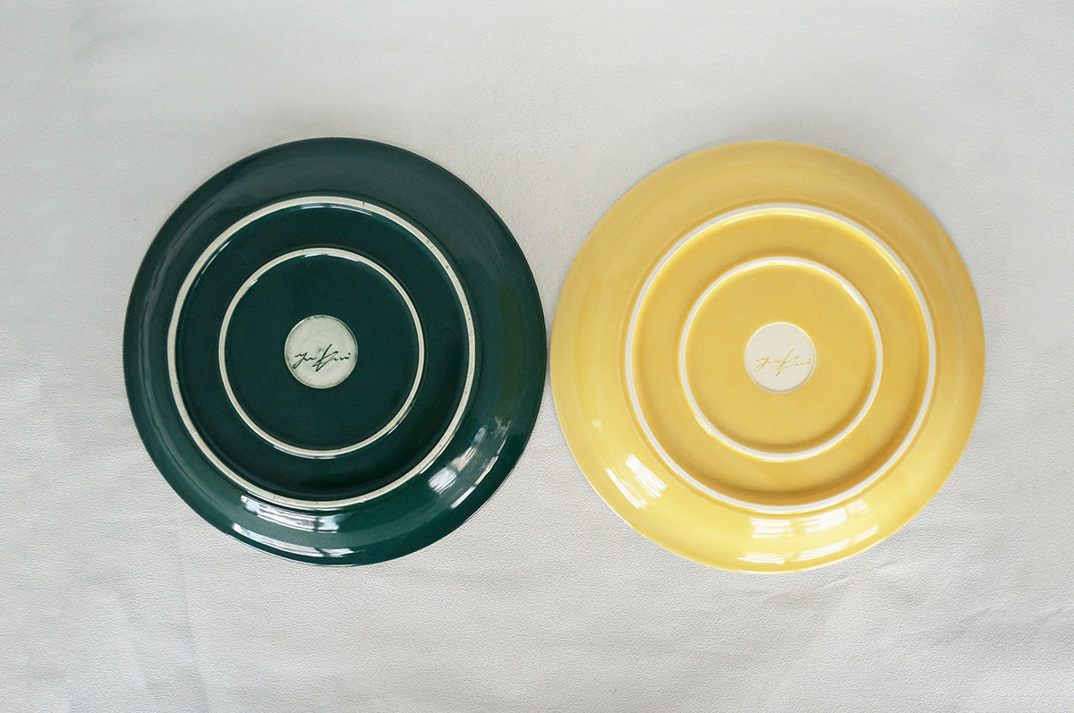 007 リム皿 (L) グリーン/イエロー