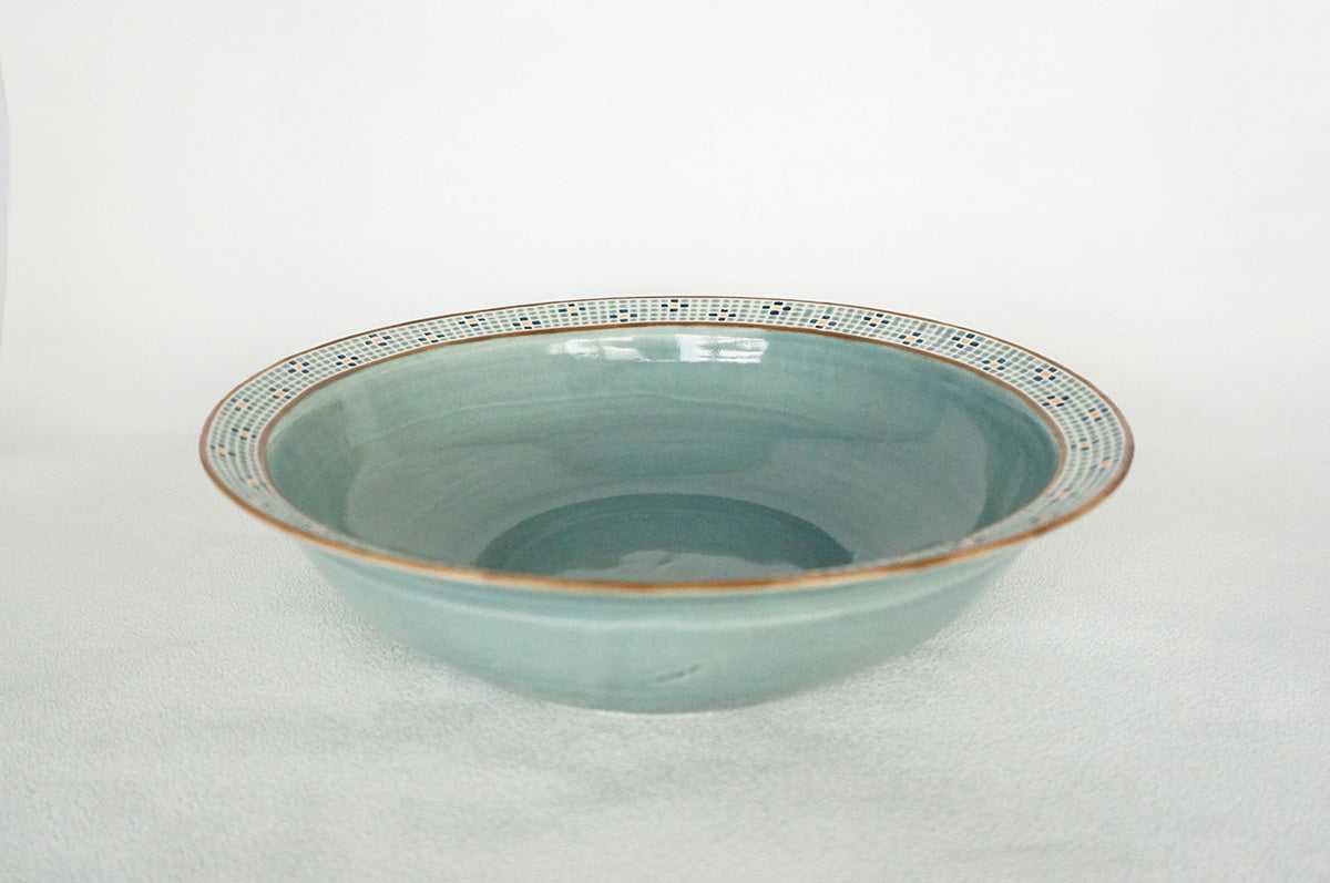 008 パスタ皿 (L) 水色/ネイビー