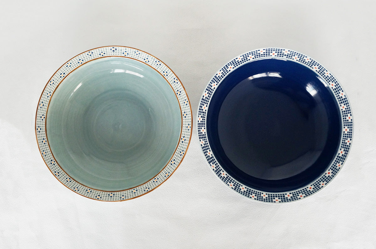 008 パスタ皿 (L) 水色/ネイビー