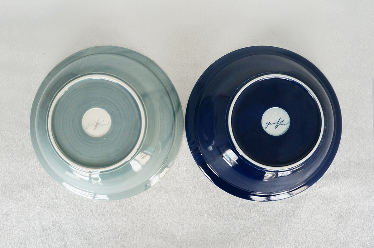 008 パスタ皿 (L) 水色/ネイビー