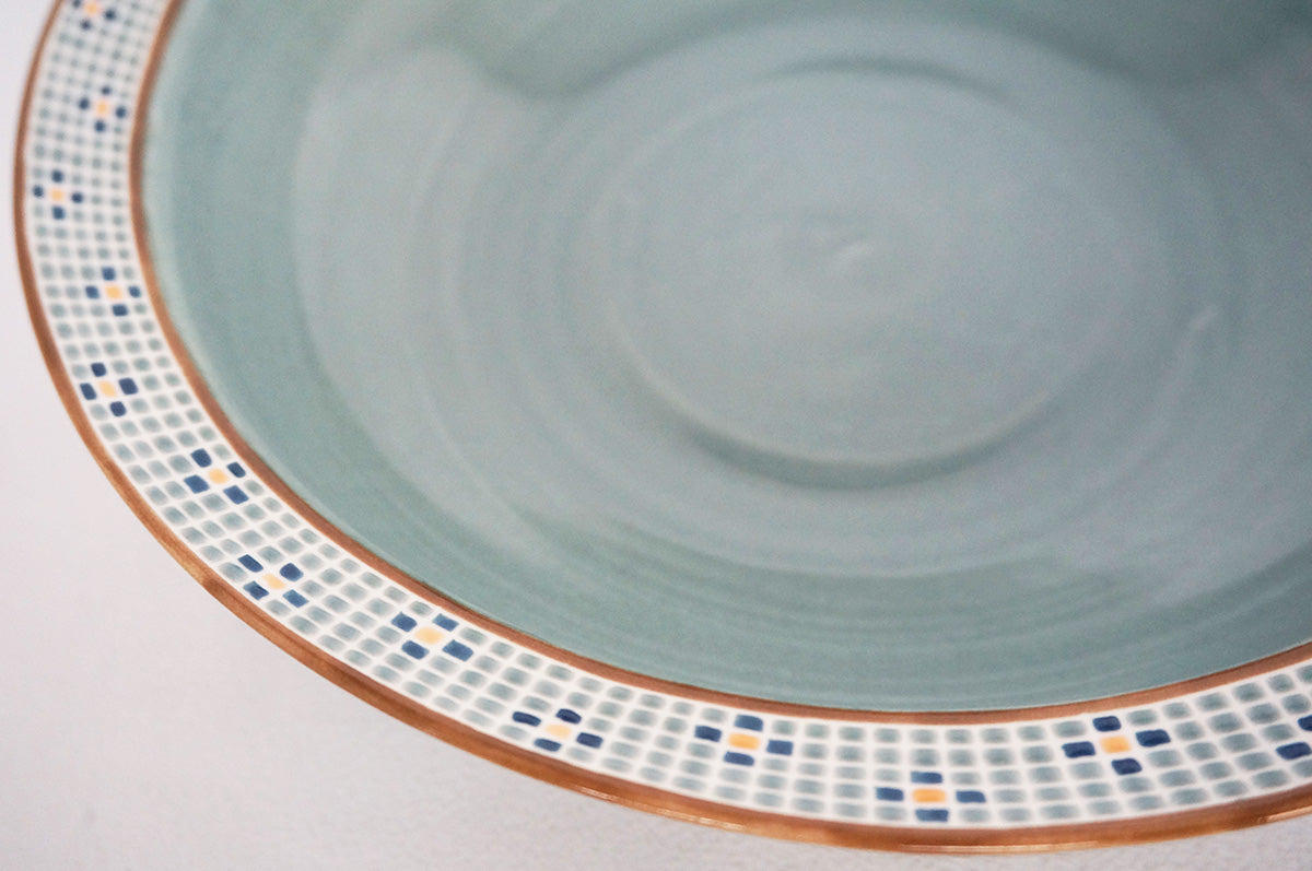 008 パスタ皿 (L) 水色/ネイビー