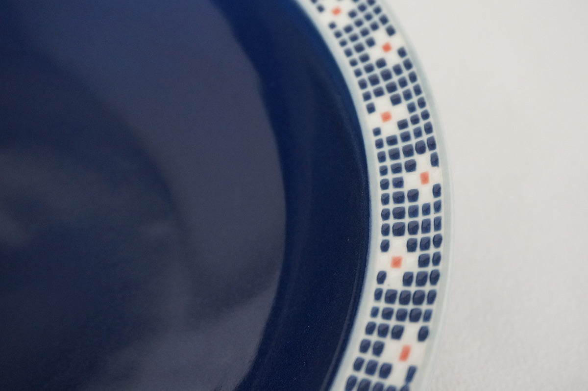 008 パスタ皿 (L) 水色/ネイビー