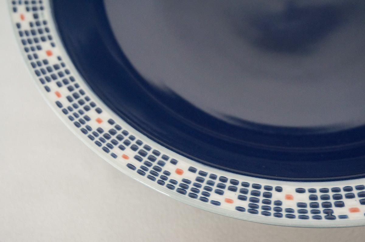 008 パスタ皿 (L) 水色/ネイビー