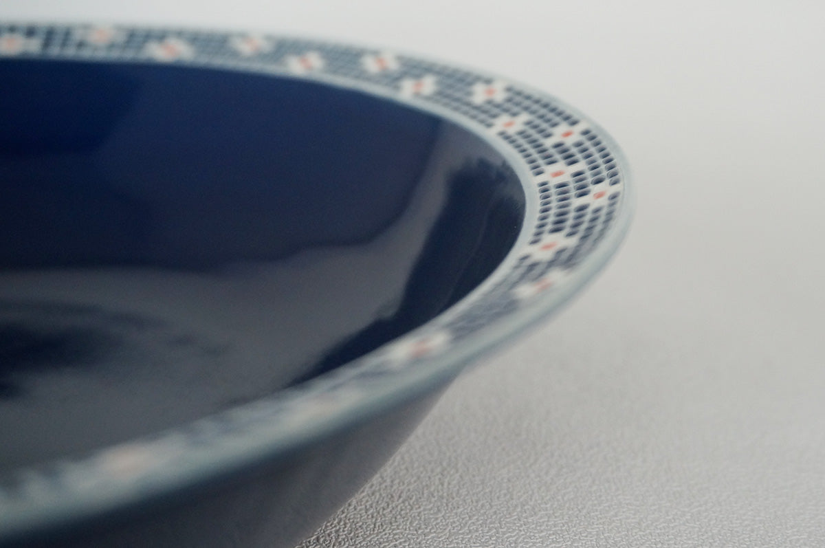 008 パスタ皿 (L) 水色/ネイビー