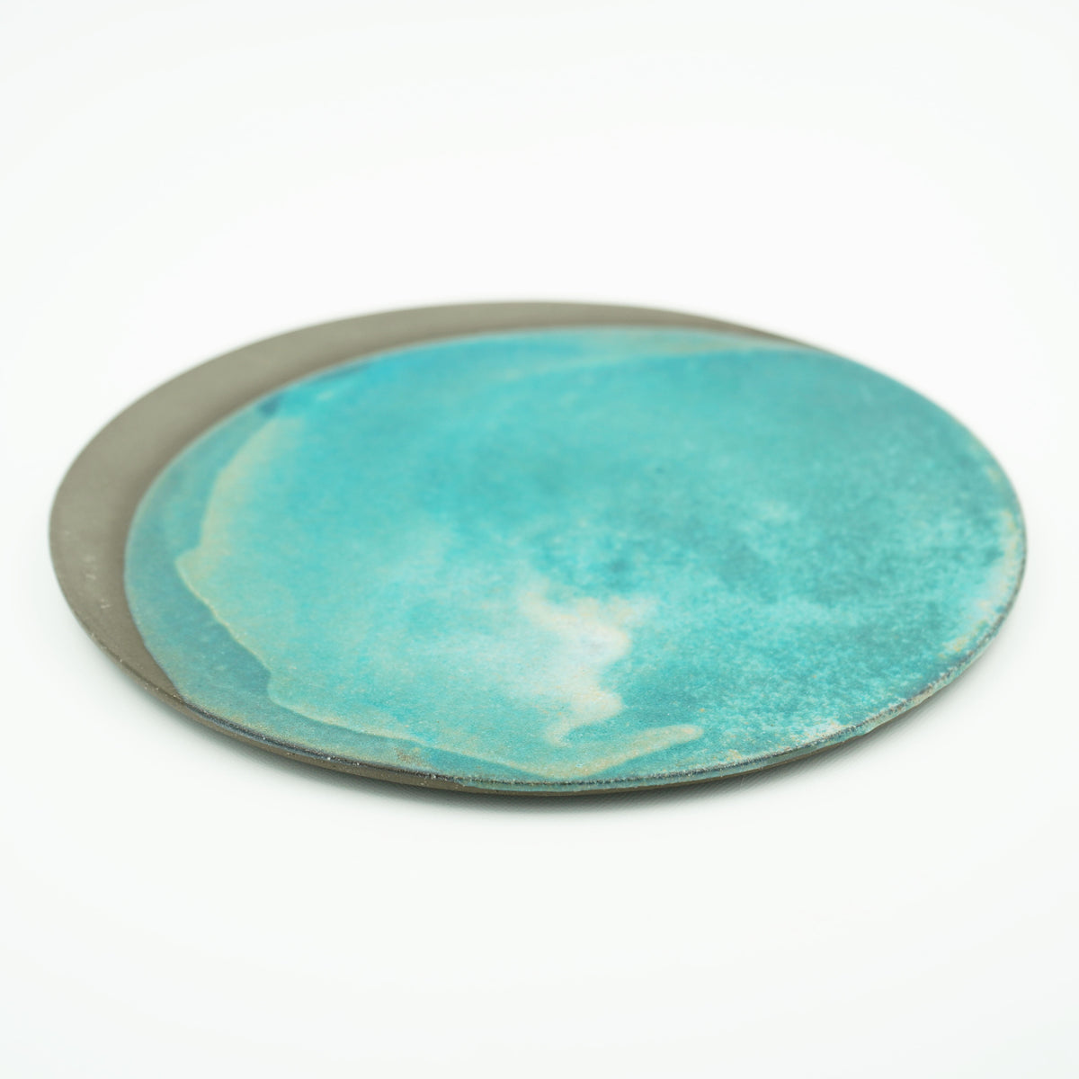 黒碧釉　8寸フラットプレート　月