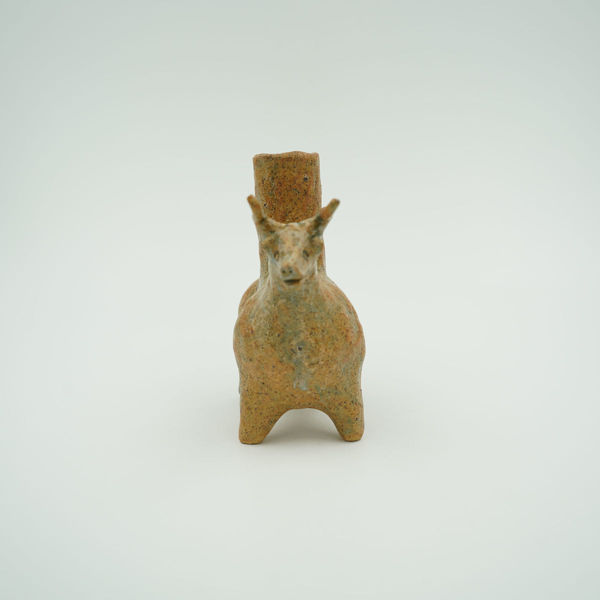 牛形一輪挿し　茶