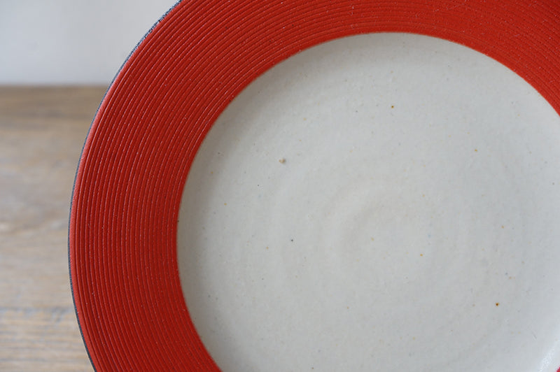 5寸リム皿 赤×白
